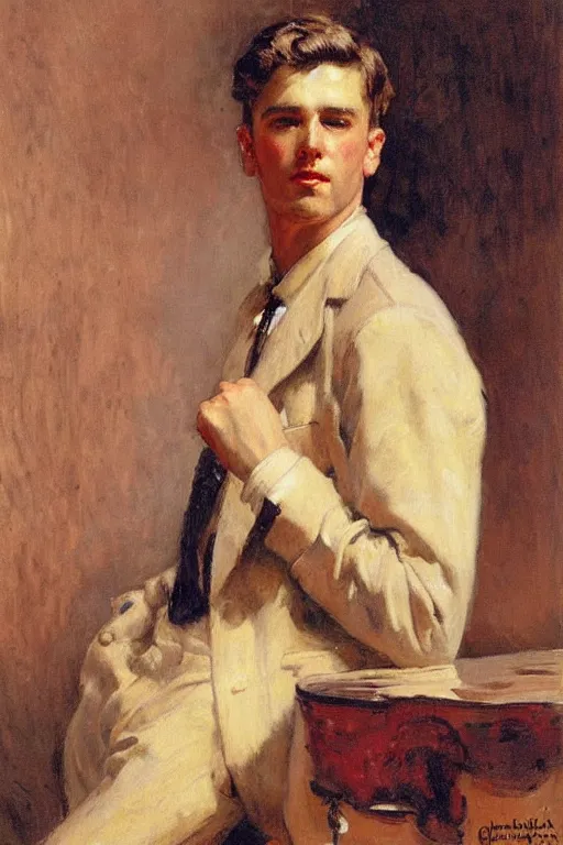 Image similar to attractive male, painting by gaston bussiere, j. c. leyendecker