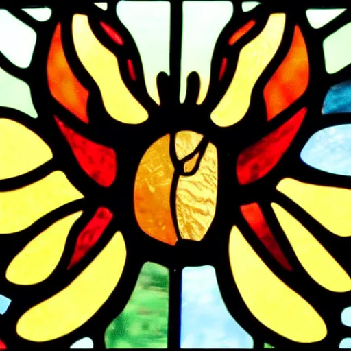 Prompt: stained glass art of a crab smoking a cigarette