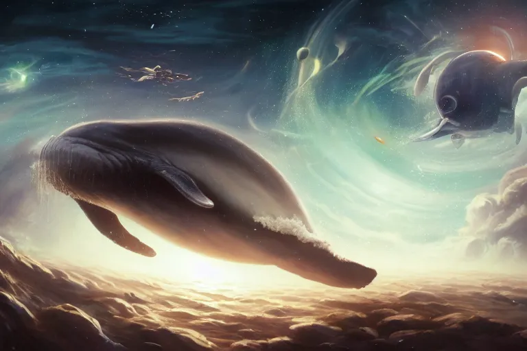 Prompt: a giant whale floating in outer - space, galaxies, stars, planets, ultra detailed, realistic, octane render, jesper ejsing, james jean, justin gerard, tomasz alen kopera, cgsociety, fenghua zhong, makoto shinkai, highly detailed, rim light, art, cinematic lighting, very coherent, 8 k