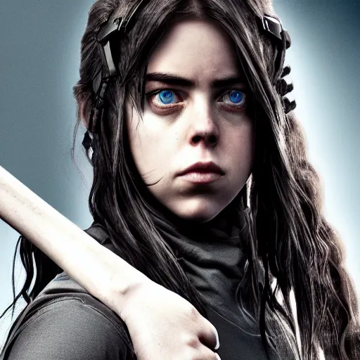 Prompt: Billie Eilish starring as Lara Croft, canon, Studio Lighting, movie poster, 4K