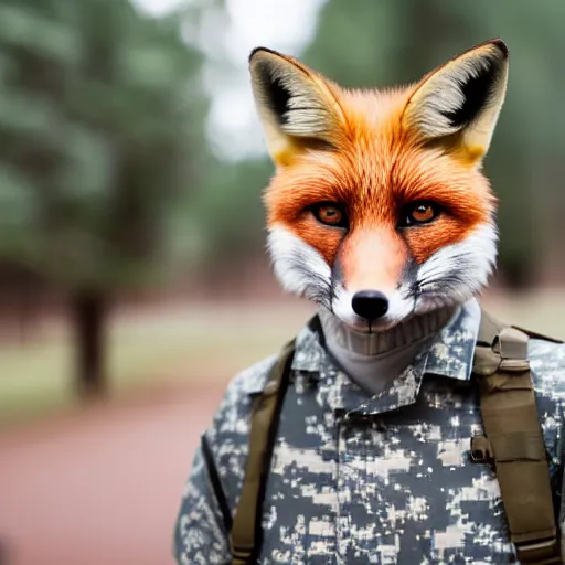 Image similar to Closeup of Fox dressed in a modern American soldier uniform, 85mm f/1.4