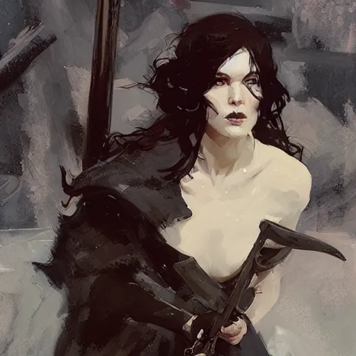 Image similar to jennifer connolly as john snow, intricate, elegant, highly detailed, greg manchess, mucha, liepke, ruan jia, jeffrey catherine jones, ridley scott