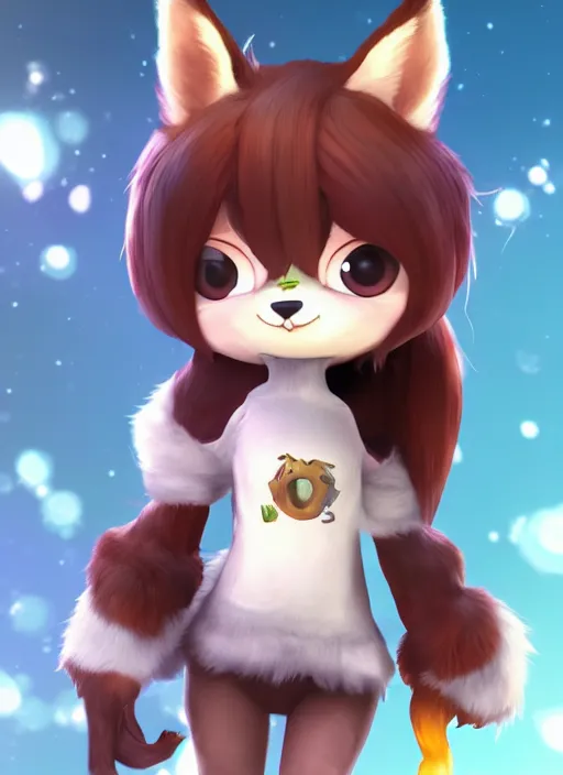 Image similar to female furry mini cute style, character adoptable, highly detailed, rendered, ray - tracing, cgi animated, 3 d demo reel avatar, style of maple story and zootopia, maple story gun girl, fox from league of legends chibi, soft shade, soft lighting