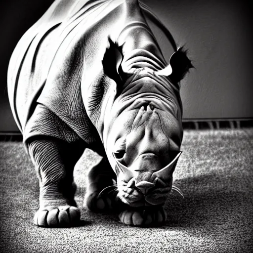 Image similar to a feline cat - rhino - hybrid, animal photography