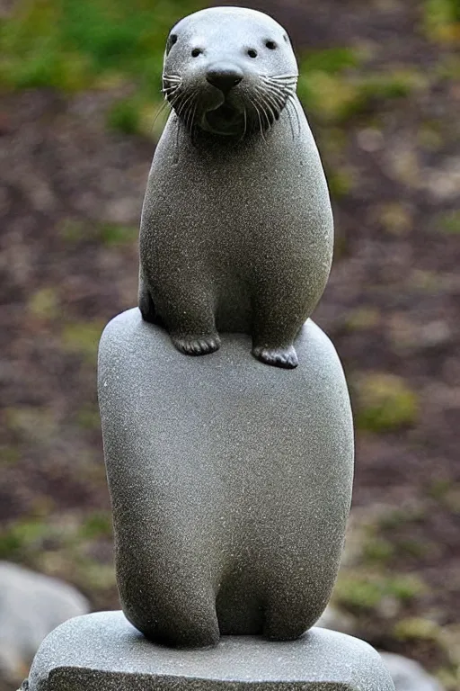 Prompt: a stone sculpture of a long otter, animal - shaped statue, stone sculpture, otter, photograph