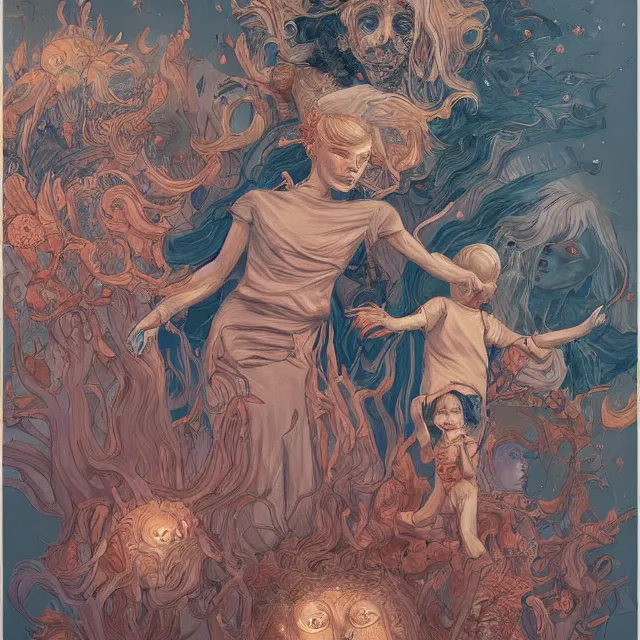 Image similar to a painting of the mothers of the sun by james jean, dark fantasy art, high detail, trending on artstation