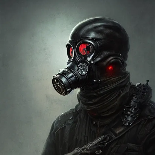 Prompt: commission of a man wearing a black helmet and a black gas mask,red glowing eyes,digital art,crazy detail,hyperdetailed,hyperrealistic,photorealistic,art by greg rutkowski,trevor henderson,artstation,deviantart,eerie,western comic style,comic,sharp lineart,half fire