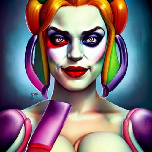 Image similar to lofi portrait of harley quinn as shehulk, pixar style, by tristan eaton stanley artgerm and tom bagshaw.