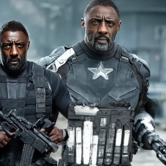 Image similar to film still of Idris Elba as Punisher in new Marvel film, photorealistic 4k