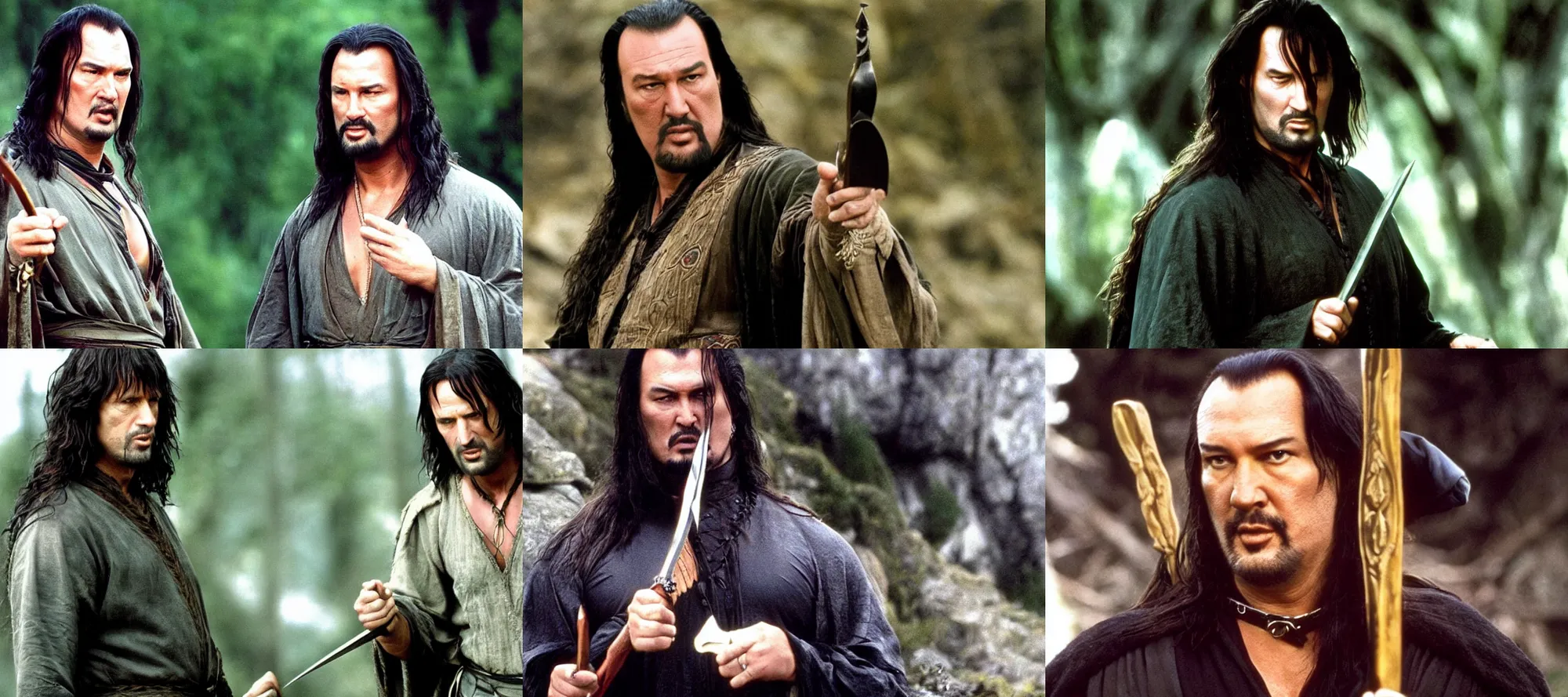 Prompt: steven seagal as aragorn in lord of the rings 2 0 0 1