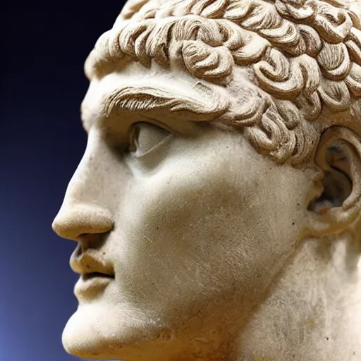 Image similar to an ancient greek clay statue of antoine griezmann, the british museum