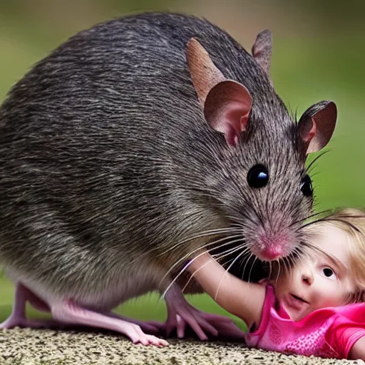 Image similar to an evil super large mouse eating up a human person