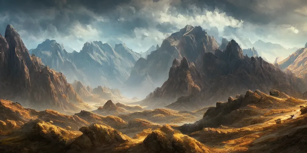 Prompt: beautiful matte painting of large mountains and canyons, fantasy