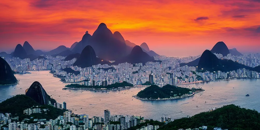 Image similar to rio de janeiro at sunset, realistic
