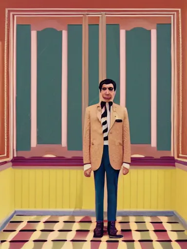 Image similar to artwork by Wes Anderson, Wes Anderson and Wes Anderson, of a solo individual portrait of an Indian guy with roses, dapper, simple illustration, domestic, nostalgic, full of details, by Wes Anderson and Wes Anderson, wes anderson, wes anderson, wes anderson, wes anderson, wes anderson, Matte painting, trending on artstation and unreal engine