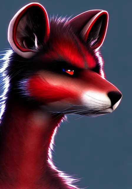 Image similar to furry - male - red - black - weasel - necromancer - fursona uhd ue 5 visual novel pc game expressions, photorealistic