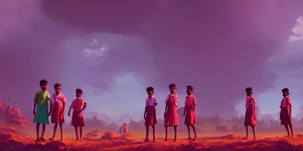 Image similar to kerala school boys wearing girls dresses posing for a photo, daylight, an epic fantasy, dramatic lighting, cinematic, establishing shot, extremely high detail, photorealistic, cinematic lighting, artstation, matte painting by simon stalenhag, horizon forbidden west landscape