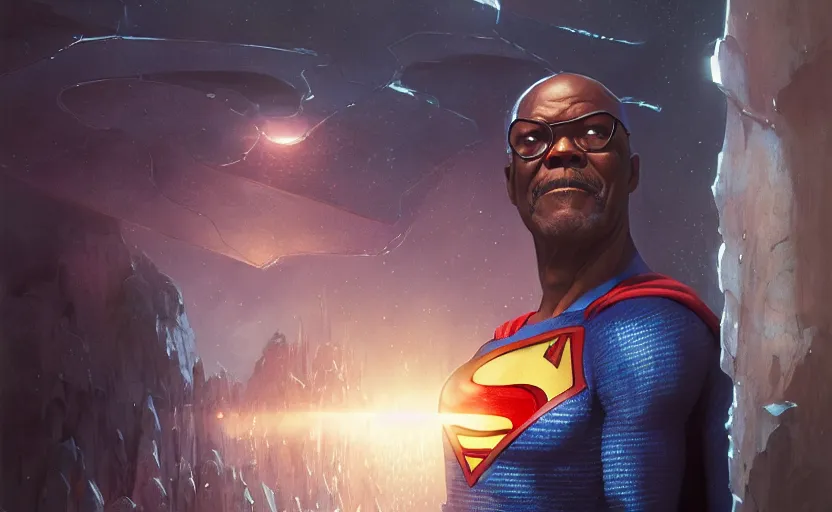 Prompt: highly detailed portrait of samuel l jackson as superman, in the justice league, stephen bliss, unreal engine, fantasy art by greg rutkowski, loish, rhads, ferdinand knab, makoto shinkai and lois van baarle, ilya kuvshinov, rossdraws, tom bagshaw, global illumination, radiant light, detailed and intricate environment