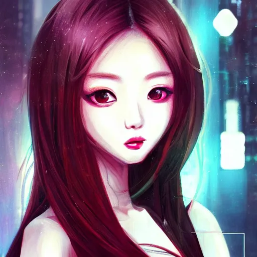 Prompt: portrait of a beautiful women, tzuyu. by pu hua, cyberpunk, pixiv contest winner. futuristic. detailed painting