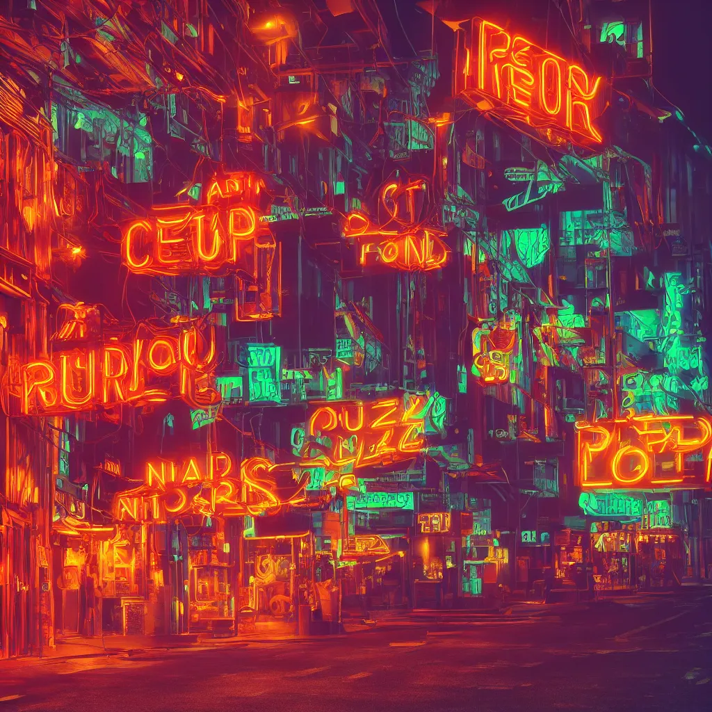 Prompt: neon signs in the night, photorealistic, hd, trending on artstation