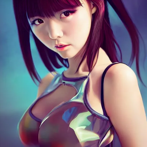 Image similar to a beautiful young japanese hitomi tanaka alluring instagram model in elaborate latex tank top, jrpg tank top made from latex demon faces, by guweiz and wlop and ilya kuvshinov and artgerm and, aesthetic, gorgeous, stunning, alluring, attractive, artstation, deviantart, pinterest, digital art