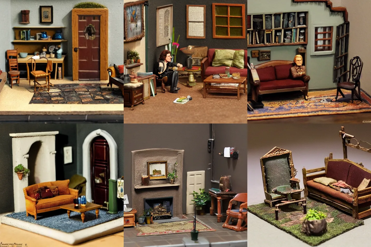Prompt: miniature diorama of inigo montoya's living room