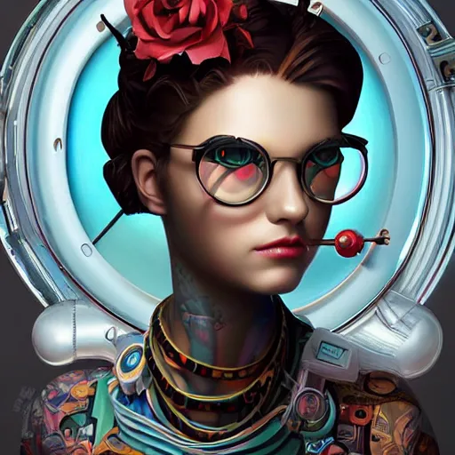 Image similar to lofi clockpunk portrait, pixar style, by tristan eaton stanley artgerm and tom bagshaw.