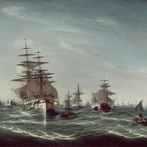 Prompt: Royal Navy Ships at Sea, 1800s