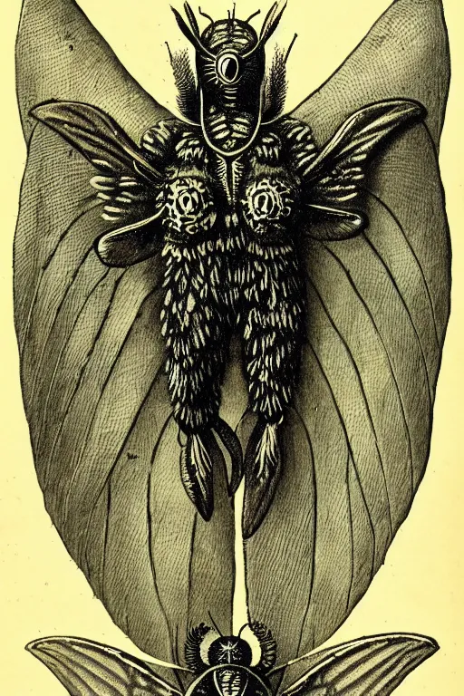 Image similar to a victorian naturalist's illustration of mothman, labels and notes, high detail, ultrasharp detail, intricate inked page border.