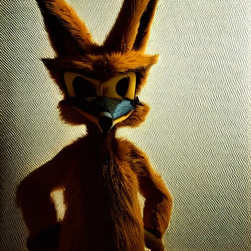 Image similar to portrait of wile e coyote, studio photograph, dramatic lighting