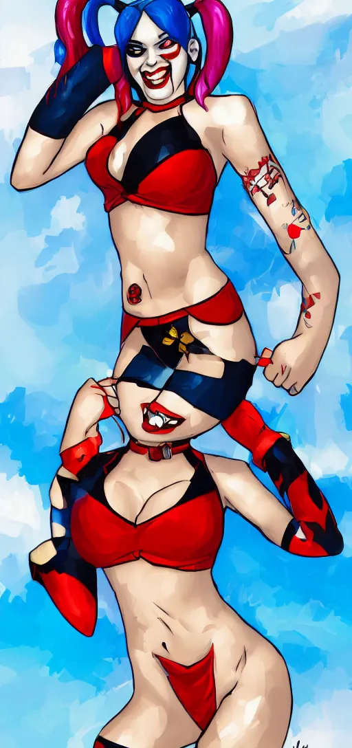 Prompt: harley quinn in a swim suit by zeronis