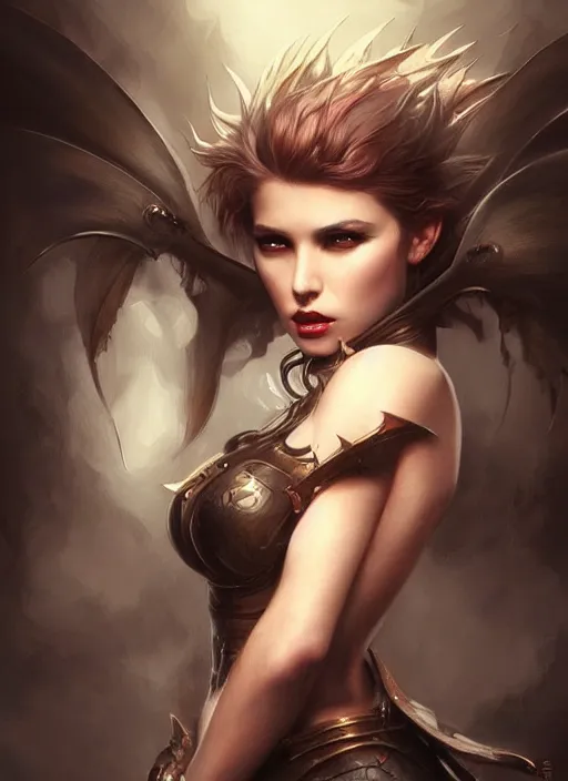 Prompt: a beautiful woman with spikes for hair, painted by artgerm and tom bagshaw, fantasy art, dramatic lighting, highly detailed oil painting