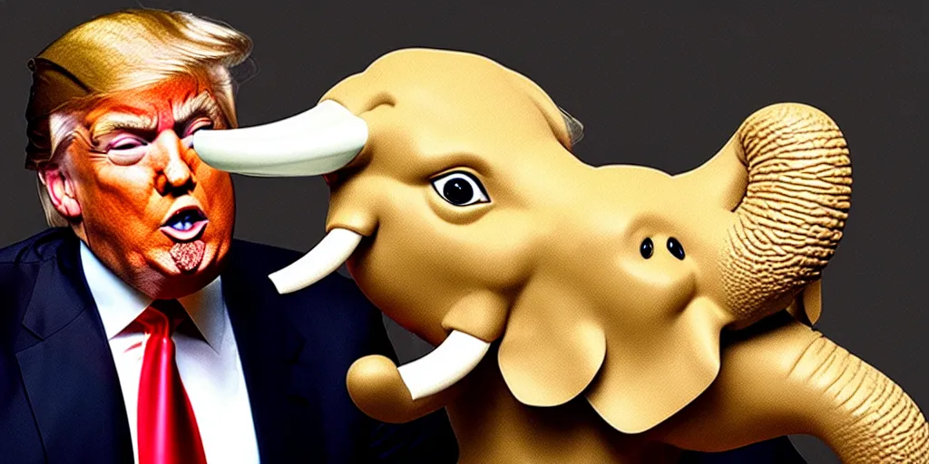 Prompt: donald trump eating an elephant, inspired by tom richmond