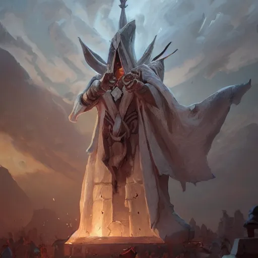 Image similar to a giant white chess piece statue, battlefield background, bright art masterpiece artstation. 8 k, sharp high quality artwork in style of jose daniel cabrera pena and greg rutkowski, concept art by tooth wu, hearthstone card game artwork, chess piece