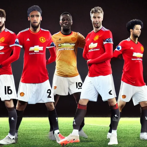Prompt: Man United Squad as caveman painting