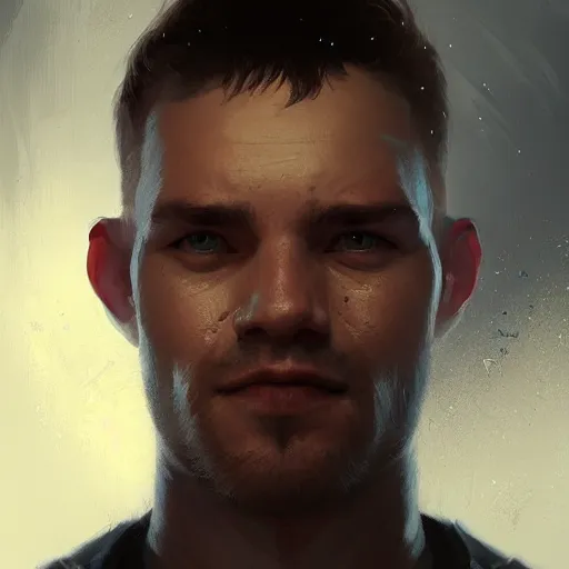 Prompt: Portrait of a man by Greg Rutkowski, symmetrical face, a young man using a VR headset, with a crooked smile, highly detailed portrait, scifi, digital painting, artstation, book cover, cyberpunk, concept art, smooth, sharp foccus ilustration, Artstation HQ