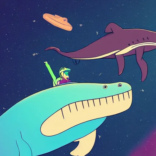 Image similar to Bojack Horseman riding a whale in space, beautiful digital art, trending on artstation, Bojack Horseman