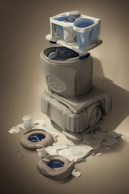 Image similar to Diaper Disposal Machine, Overflowing, digital art, fantasy, trending on artstation, professional illustration, cgsociety, ultra detailed, volumetric lighting, celshaded