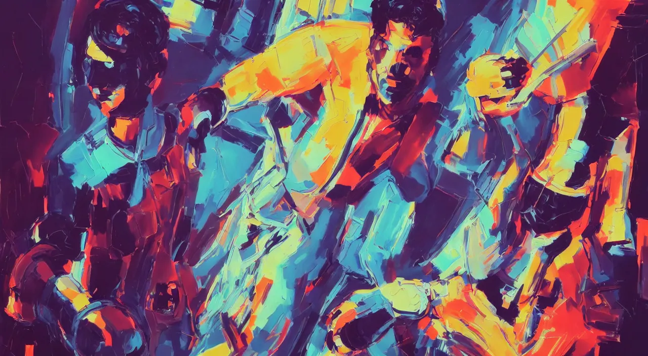 Image similar to a graph style gauche impasto, tennis players, cyberpunk art by james gilleard, cgsociety, retrofuturism, synthwave, retrowave, outrun, hyper realistic.