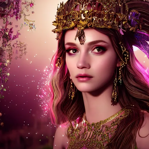 Image similar to portrait of fairy princess, glowing, ornate and intricate jewelry, jaw dropping beauty, glowing background lighting, white accent lighting, hyper detailed, fairy tale, 4 k octane render