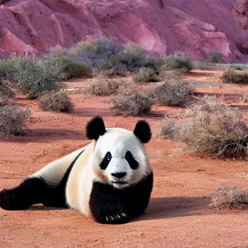 Prompt: panda in the desert by natgeo