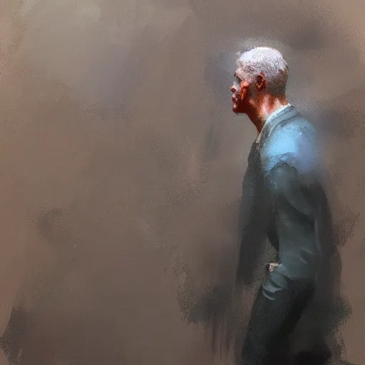 Image similar to depressing man, painted by Craig Mullins