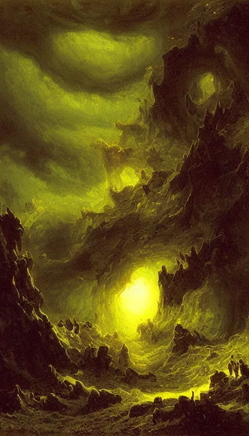 Prompt: a storm vortex made of many demonic eyes and teeth, by albert bierstadt,