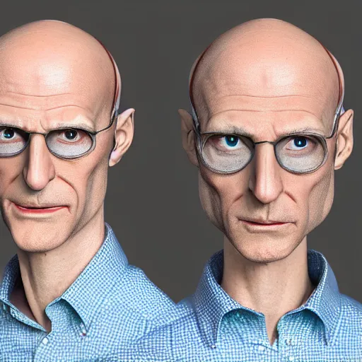 Image similar to A middle-aged Dr. Venture in real life with a hooked nose, a long gaunt face and skinny body and neck, very thin and bald, realistic, very realistic, hyperrealistic, highly detailed, very detailed, extremely detailed, detailed, digital art, oil painting, trending on artstation, headshot and bodyshot, detailed face, very detailed face, extremely detailed face, HD Quality, 8k resolution, very very detailed face, real life