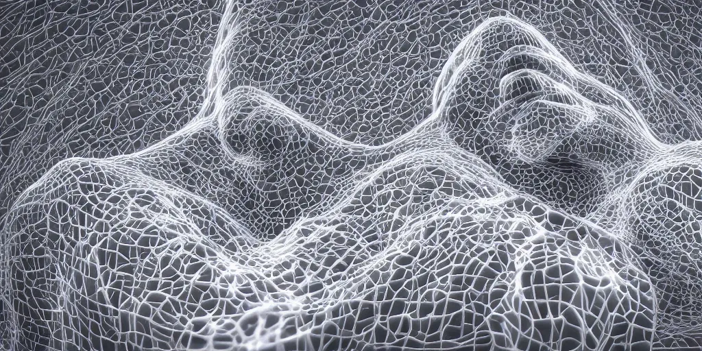Prompt: liquid intricate human sculpture by machine learning design structure hq, holographycs machine learning human deep web, cyberspace reality, 8 k render cinema 4 d super resolution photo, moovie frame hd 8 k, upscale detailed photo, 3 d art, hyperrealism, volumetric light and texture artstation