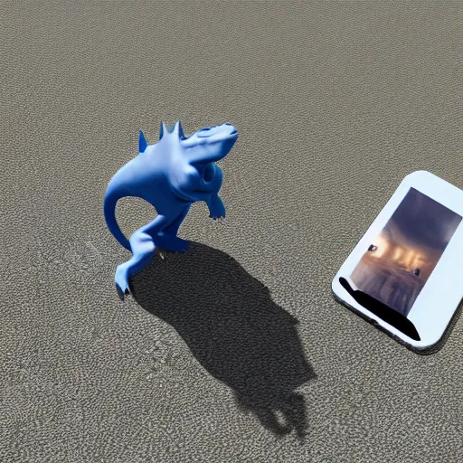 Prompt: photography, 3 d render, cellphone, dinosaur, water