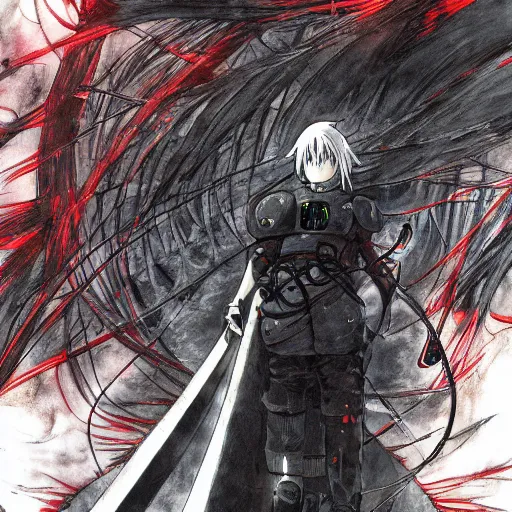 Image similar to uchiha, tsutomu nihei colored manga lineart, abundant details, large scale, wide angle, tilted angle, epic