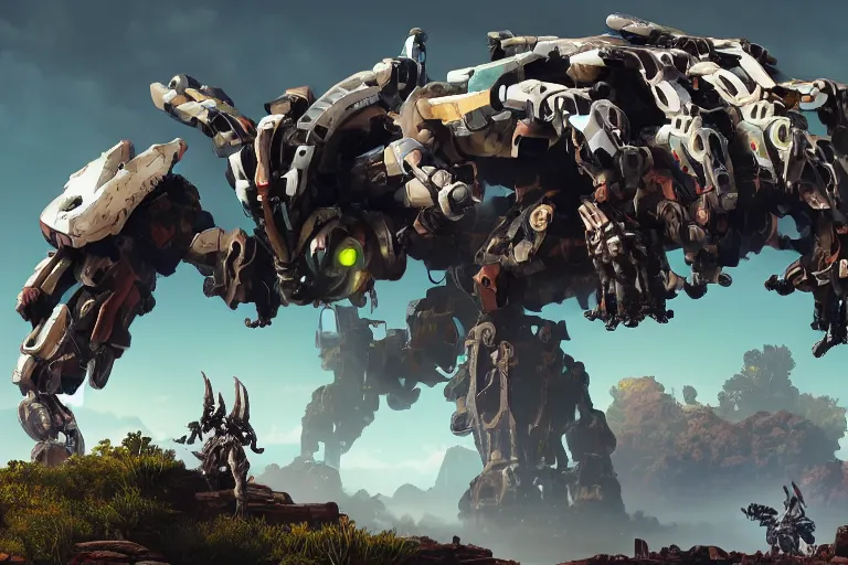 Image similar to watcher machine mecha animal beast robot of horizon forbidden west horizon zero dawn bioluminiscence global illumination ray tracing hdr fanart arstation by sung choi and eric pfeiffer and gabriel garza and casper konefal