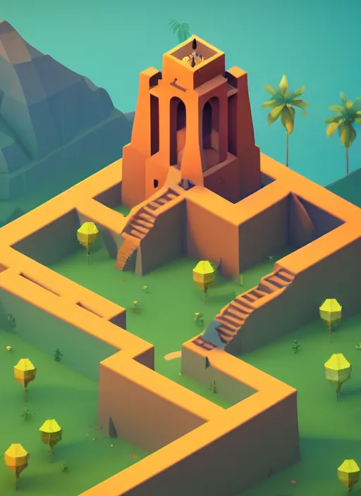 Image similar to a low poly isometric render of a kerala village in the style of monument valley, intricate, elegant, smooth, illustration, simple, solid shapes, by nuri iyem, james gurney, james jean, greg rutkowski, anato finnstark. pixar, octane render