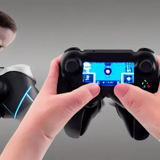 Prompt: a controller using a human as a controller to play a video game